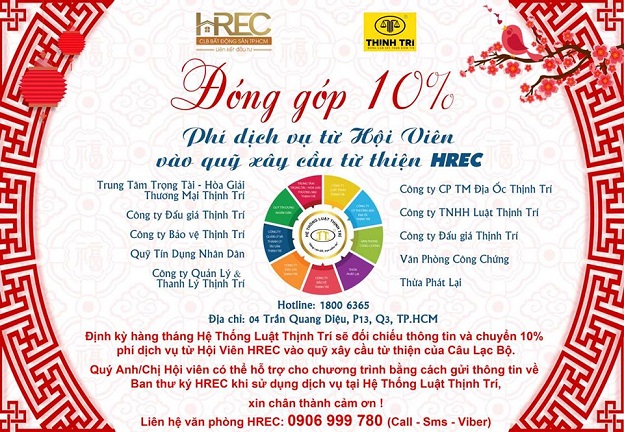 THÔNG BÁO TRÍCH VỀ QUỸ TỪ THIỆN CÂU LẠC BỘ BẤT ĐỘNG SẢN TP. HỒ CHÍ MINH CỦA HỆ THỐNG LUẬT THỊNH TRÍ