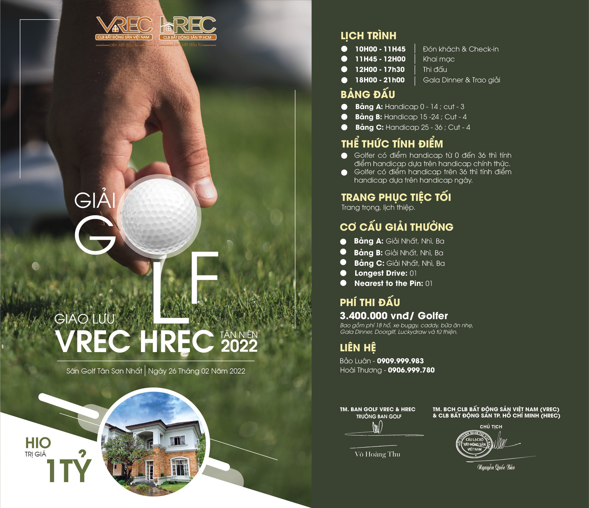 Sự Kiện Sắp Diễn Ra " GIẢI GOLF GIAO LƯU VREC HREC TÂN NIÊN 2022" Dự kiến tổ chức ngày THỨ BẢY NGÀY 26/02/2022 tại Sân Golf Tân Sơn Nhất với quy mô 120 Golfers.